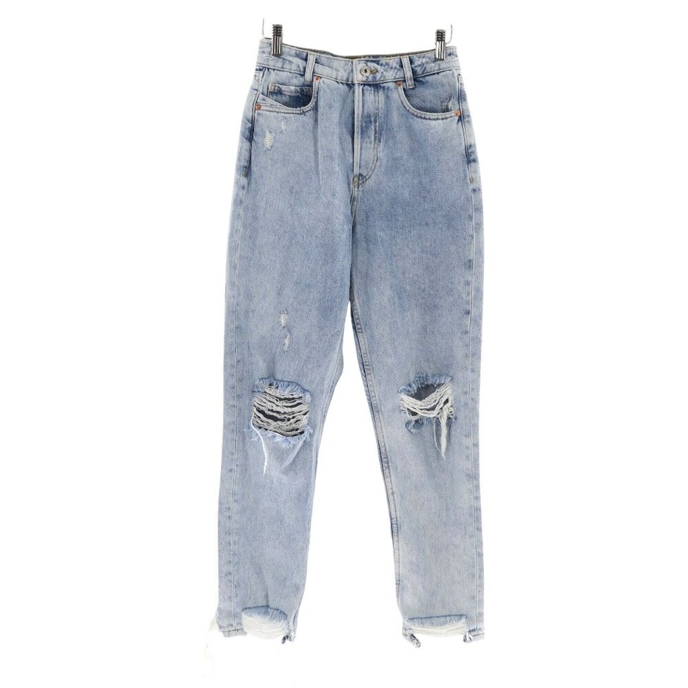 Zara Distressed Button Fly Jeans Womens 6 Blue Street Wear Grunge Edgy Y2K 90's‎